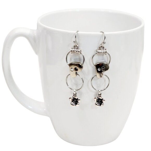 Alphabet Initial Letter P Earrings Silver Rhinestone Charms - Picture 1 of 4